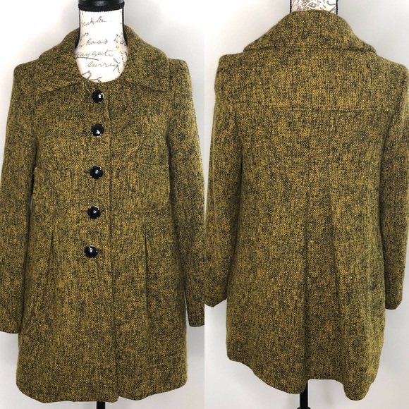 ASOS Jackets & Blazers - ASOS Darling Mustard/Black Tweed Swing Coat SZ S
